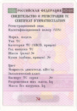 Образец СТС, лицевая сторона